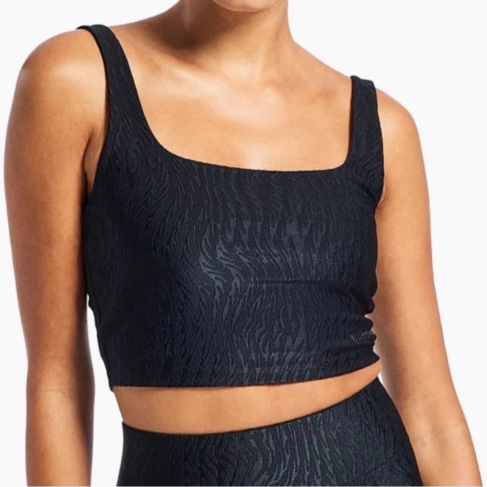 Bandier Black Jacquard Tempo Crop Bra S Slick Edgy Gym Yoga Sports Bra Lined